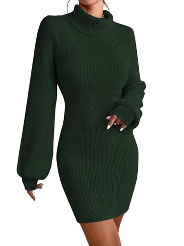 JUOIANTANG Norweger Pullover Damen Winterkleid Langes Kleid Damen Enge Kleider Damen Dunkelgrün XS