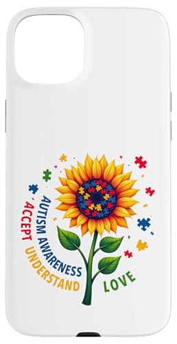 Rompecabezas de girasol de conciencia sobre el autismo Aceptar Entender el amor Carcasa para iPhone 15 Plus
