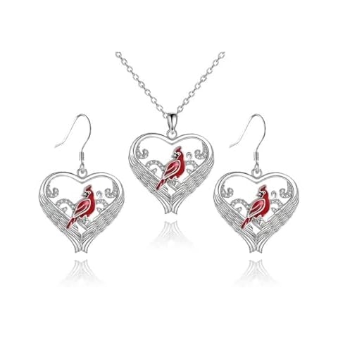 Yocoyee Red Cardinal Necklace Earrings Set Red Bird Cardinal Heart Charm Memorial Pendant Jewelry Gifts for Women-Set A Cover
