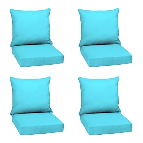 Image of Arden Outdoor Deep Seat Cushion Set (4-Pack), 24 in x 24 in, Weather-Proof, Rain-Proof, Fade Resistant Patio Cushion for Chair, Sofa, and Couch Pool Blue Leala