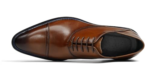 Santimon Men's Cap-Toe Oxfords Dress Shoes - Genunie Leather Lace-Up Formal Business & Wedding Shoes with Comfortable Cushioned Insole, Polished Upper, Non-Slip Rubber Sole3