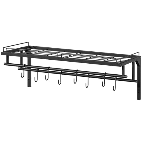 CHOEZON Kitchen Shelves Wall Mounted, Wall-Mounted Pot Pan Rack, Kitchen Cookware Organizer, Metal Pot Rack Holder, for Cookware, Utensils Organization, Black DTPR38BB - Image 9