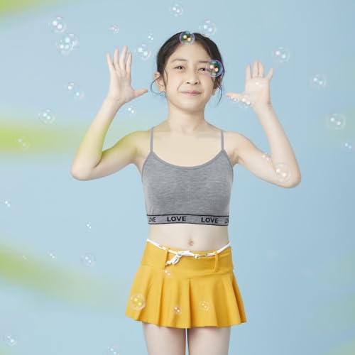 Girls Training Bra Teen Bras Cotton Camisole Bralette for Teens Kids Sports Bra 8-10 10-12 12-14 14-16 Years Old, Pink+Grey+Black3