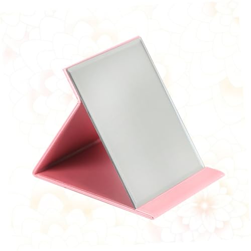 Espejo de maquillaje plegable grande rosa de cuero miniatura 6