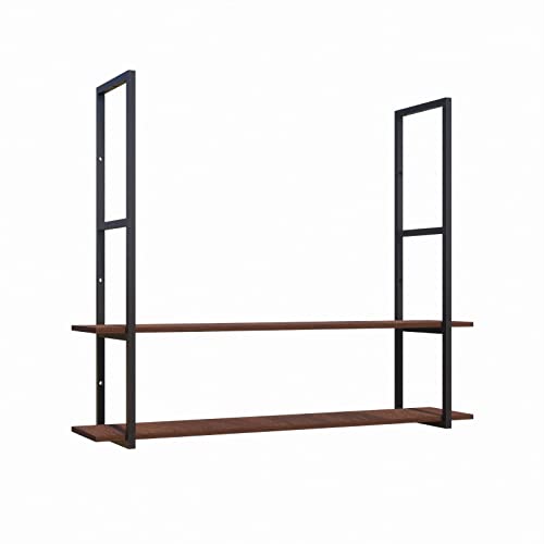 Prateleira Dupla Teto Parede Suspensa Industrial Preta 90cm