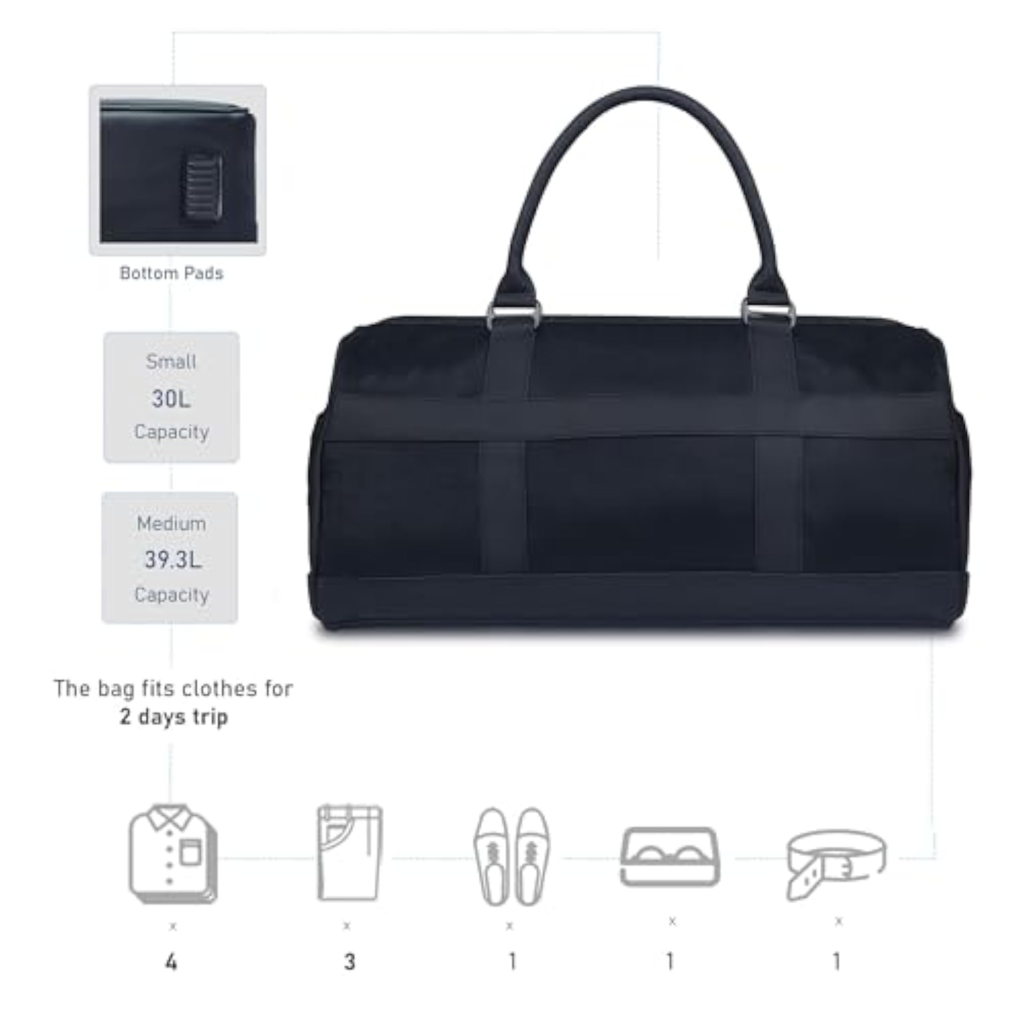 ECLAT Medium Size Duffle Bag for Travel, Black