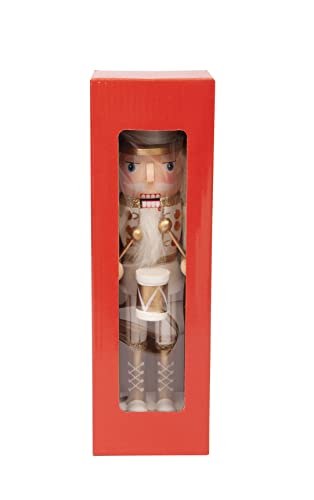 Ciao Christmas Nutcracker Toy Soldier Drummer (24cm) Wooden Glittery Decoration, Gold/White