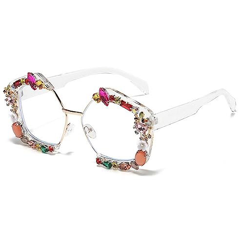 Rhinestone Sunglasses Women Fashion Oversized bling Diamond Shades Eyewear Semi Metal Frame Irregular Sun Glasses2