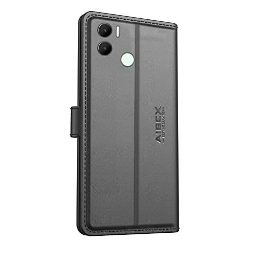 Image of AIBEX Redmi A2 Plus /Poco C51 / Poco C50 / Redmi A1 Plus Flip Cover Leather Finish | Inside TPU with Card Pockets | Wallet Stand | Complete Protection Flip Case Black