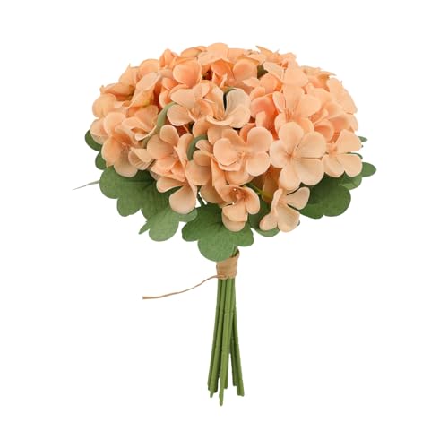 Flores falsas para exteriores, hortensias, decoración del hogar, flores de hortensia, ramo de mano, adornos de flores de mesa (naranja, talla única)