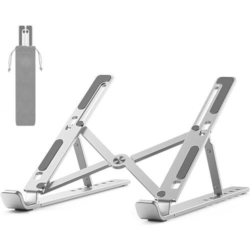 Laptop Stand 6 Levels of Height Adjustable Portable Laptop Holder for Desk Aluminum Foldable Laptop Riser Compatible with MacBook Air/Pro Dell Lenovo Most 10-15.6 Laptops-Silver