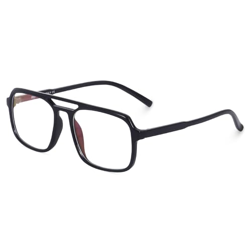 Image of Peter Jones Black Square Unisex Medium Sleek Optical Frame with Anti Glare Lenses (AG218B)