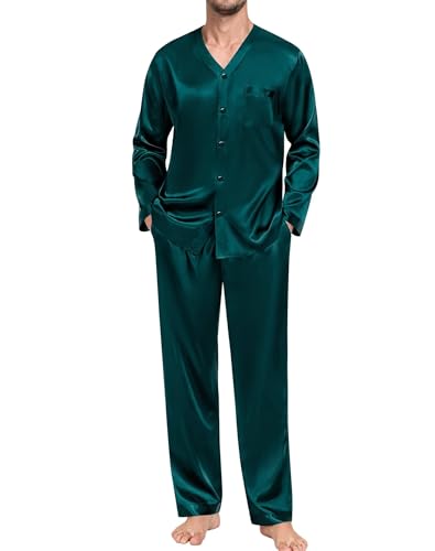 SWOMOG Family Matching Pajamas Sets for Women & Men Couples 2 Pcs Silk Satin Pjs Sets Button-Down Sleepwear Soft Loungewear2