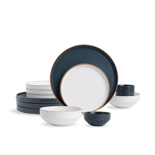 Image of Shay Modern Ceramic Dinner Set, 14 Pcs, Grey White | Crockery Set for Gifting & Dining| Premium Ceramic Dinner Set | Matte Finish (Japandi Dinner Set - Grey White, 14 Piece)