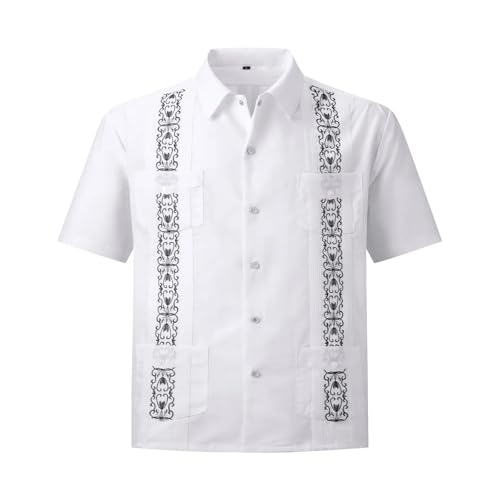 Chemise homme à manches courtes stretch vêtement blanc brodé 4 poches grande taille XXXL