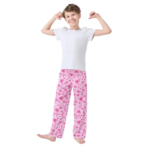 Love Heart Floral Boys Long Pants Soft Trousers Elastic Waist Kids Lounge Bottoms with Pockets S-XL2
