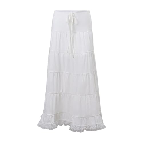 Women´s Long Skirts Lace Hem Tie-Up Low Waist Skirts Spring Summer Fashion Casual Skirts