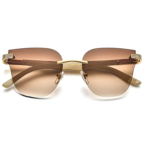 HEPIDEM 100% Really Buffalo Horn Handmade Sun Glasses for Women,Square Rimless Luxury Buffs Sunglasses With Diamonds4