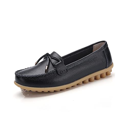 Image of Momuk Women's Penny Loafers Leather Driving Moccasins Slip On Boat Shoes Fashion Comfort Flats