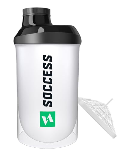 SOCCESS Fitness Shaker 500ml – Eiweiß Shake Mixer & Sport Flasche – BPA-Frei, Gym & Smoothie ideal für Proteinshake (Weiss)