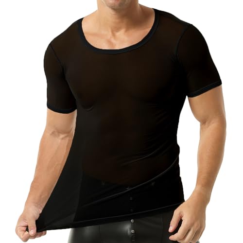 Mens Mesh Undershirt See Through Shirts Short Sleeves Tank Tops Sheer Shirt Activewerar3