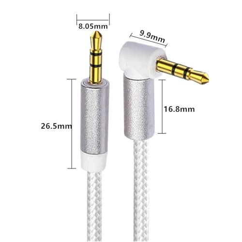 Cable de audio estéreo Jack 3.5 mm ángulo 90° 1.5-2m miniatura 3