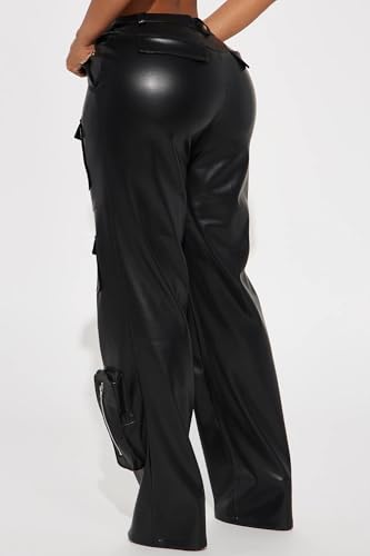 Women's Faux Leather Cargo Pants High Waisted Y2K Leggings Pants with Pockets4