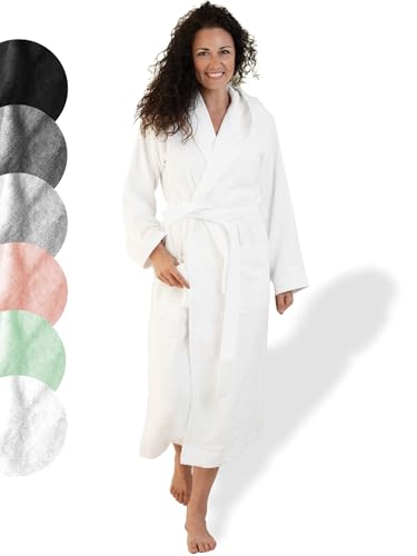 SIEGENTHAL® Damen Bademantel Frottee Velours 100% Baumwolle mit Kapuze Flauschig - Weiß L - XL