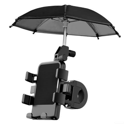 Soporte ajustable de 360 grados para teléfono móvil con parasol para bicicletas y motocicletas, construcción de ABS para uso en exteriores (espejo con paraguas)
