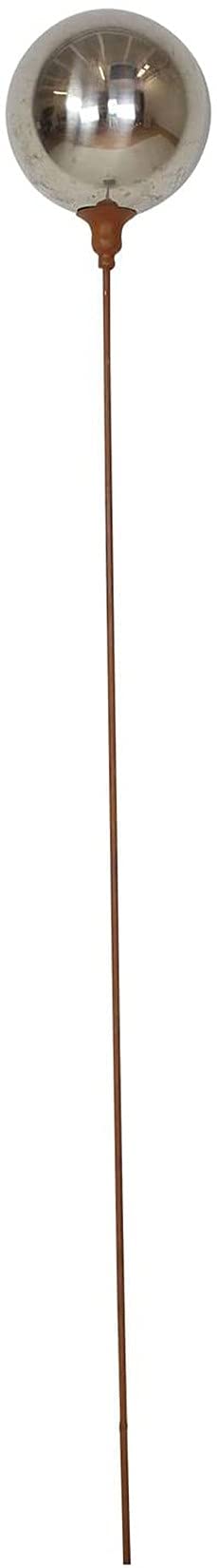 Dekoleidenschaft Boule de jardin en métal aspect rouille, 118 cm de haut, fiche décorative avec boule miroir, décoration de jardin pour l'extérieur, piquet en métal