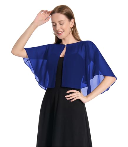 Image of Pukguro Royal Blue Shawl Wraps for Women Chiffon Sheer Capelets Shawls and Wraps for Evening Dresses
