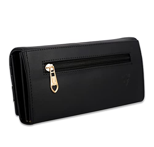 Image of ALSU Women's Hand Wallet Purse Clutch | Phone Pocket | Coin Compartment | Credit Card Slots| Zipper Pocket| Office use| Casual use| Faux Leather (Black)