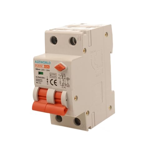 ZOREI Leistungsschalter 300 mA, 1P + N 6 KA 220 V, benötigt 2 DIN-Module, RCBO 1P+N 300 mA C25 25 A