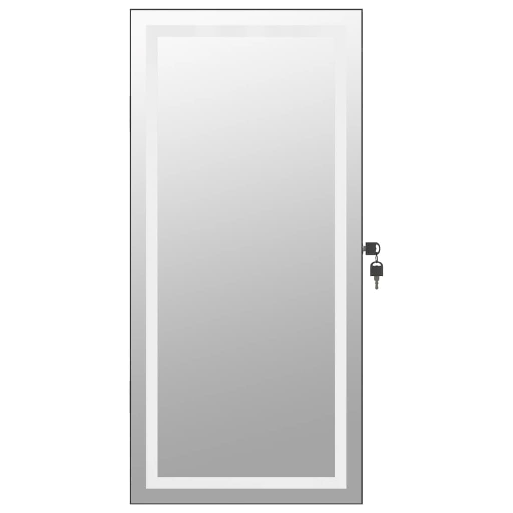 Czarna szafka na biżuterię z lustrem z oświetleniem LED, montowana na ścianie, zamykana, materiał drewnopochodny, 31,5 x 9 x 67 cm, do sypialni, łazienki, do przechowywania biżuterii