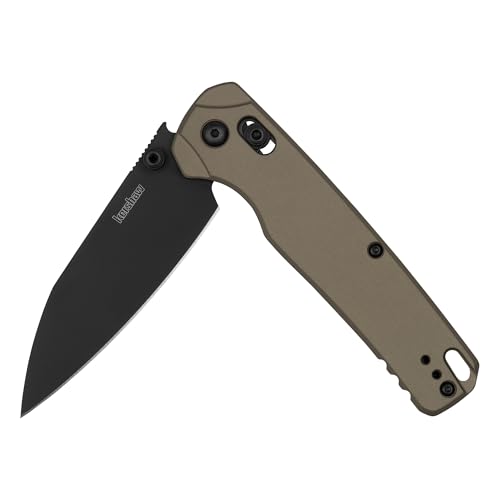 Kershaw Bel Air XL FDE Folding Pocket Knife Made in USA 3.4 Inch CPM M4 Steel Reverse Tanto Blade Black PVD EDC with KVT Opening DuraLock FDE Aluminum Handle Reversible Deep-Carry Pocketclip