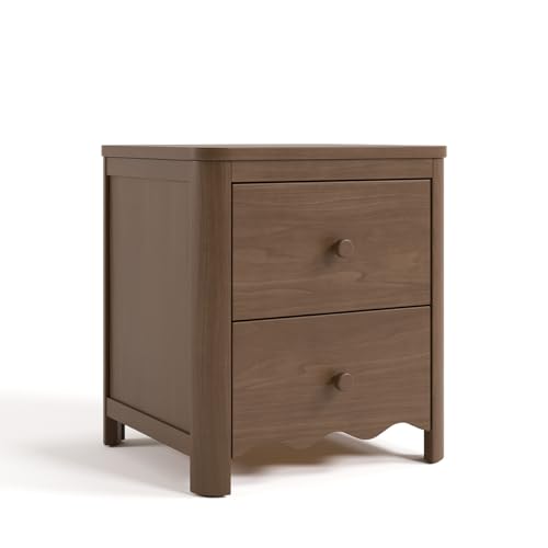 Storkcraft Casablanca 2 Drawer Nightstand, Hazelnut | GREENGUARD Gold Certified, Storage for Kids Bedroom, Premium Wood Nightstand with Iconic Wave Detailing and Rounded Posts