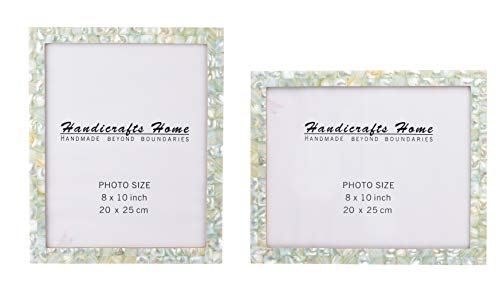 8x10 Picture Frame Made of Solid Wood & Bone Inlay or Mother of Pearl Handmade Set of 2 Pieces for Table Top Display and Wall Mounting Photo Frame [8x10 Mop-Green]