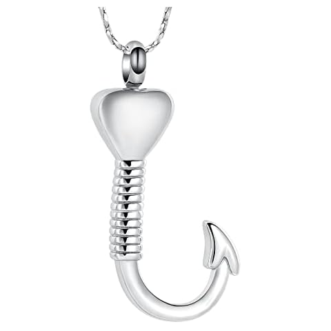 Imrsanl Cremation Jewelry for Ashes Fish Urns Necklace for Men Women Memorial Keepsake Jewelry Fish Hook Ashes Pendant for Pets/Human, metal, stainless-steel Cover