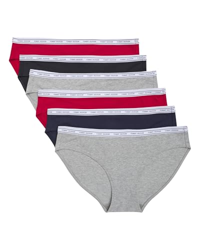 Tommy HilfigerWomensCotton Bikini Panties | 6 Pair PackHeather Grey/Navy/Red/BlackLarge