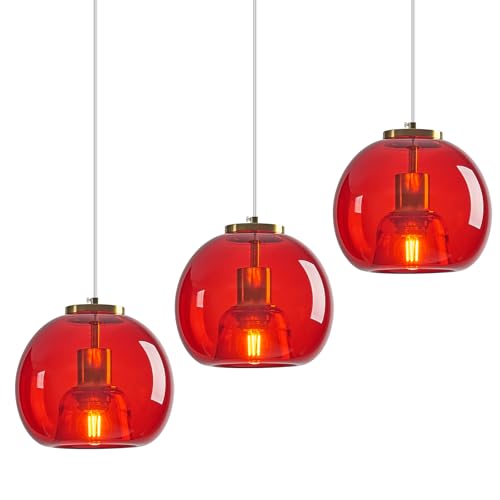 LBSQJ Red Glass Pendant Lights Kitchen Island Gold Hanging Light