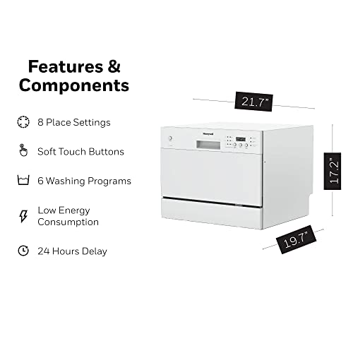 Honeywell Countertop Dishwasher with 6 Place settings, 6 Washing