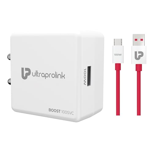 UltraProlink Boost 100SVC|100W SUPERVOOC Charger with Type-C Cable| Compatible with Oneplus, Oppo, Realme, Redmi,Xiaomi|1m USB A-C TPE Cable| Supports Dash, Warp, Vooc, SuperVooc,Dart|UM1201|White