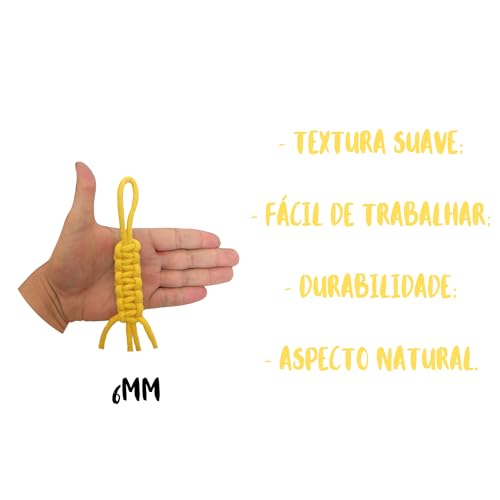 Cordão de Algodão Trancelim 6mm para Artesanato e Macramê (Amarelo, 120 metros)