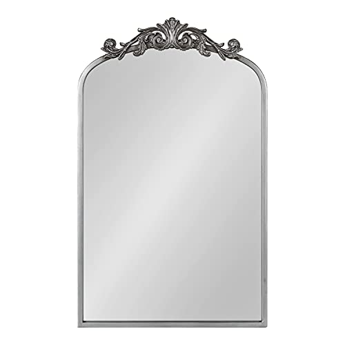 Image of Kate and Laurel Arendahl Traditional Ornate Wall Mirror, 19 x 31, Antique Silver, Decorative Mirror with Baroque Inspired Detailing