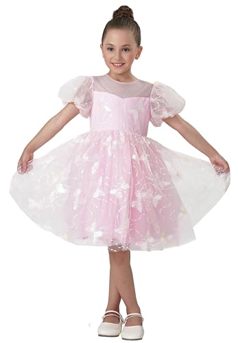 2Bunnies Girls Sparkly Sequin Butterfly Embellishment Puff Flutter Sleeve A-Line Tulle Party Dress