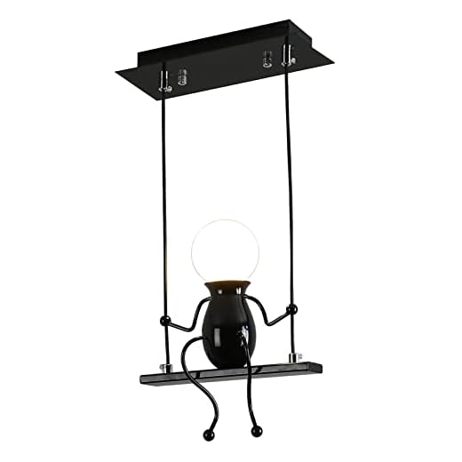 YOXANG Creativo LED Iluminación colgante Moderno Gente Pequeña Luces colgantes Comedor Decoración Hierro Dibujos animados Muñeco Lámparas de araña Luces de techo 1×E27 Pintura al horno Negro
