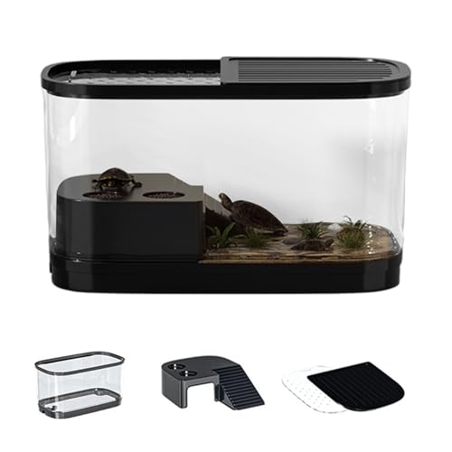 Reptilien-Terrarium – Brutkasten für Schildkröten mit Rampe | Amphibienbecken für die Einrichtung von Haustieren, Wasser-Trocken-Trennung für Frösche, Eidechsen, Krabben und Jungtiere, tragbares trans