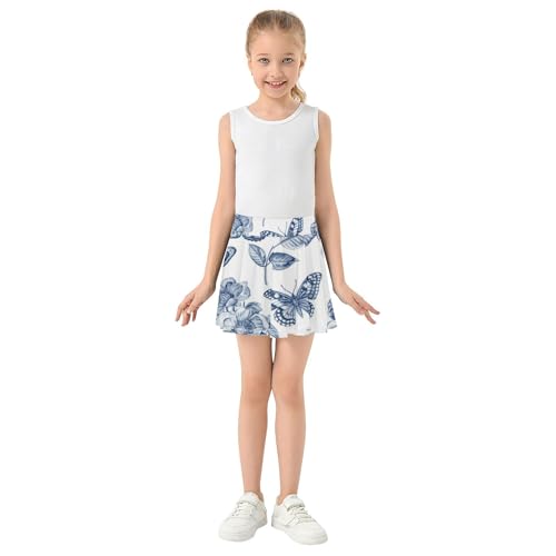 Girls' Shorts Athletic Skorts Skirts with Shorts Purple Girl Skort Botanical Blooming Floral Butterfly 3t3