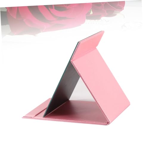 Espejo de maquillaje plegable grande rosa de cuero miniatura 2