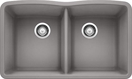 BLANCO, Metallic Gray 440183 DIAMOND SILGRANIT 50/50 Double Bowl Undermount Kitchen Sink